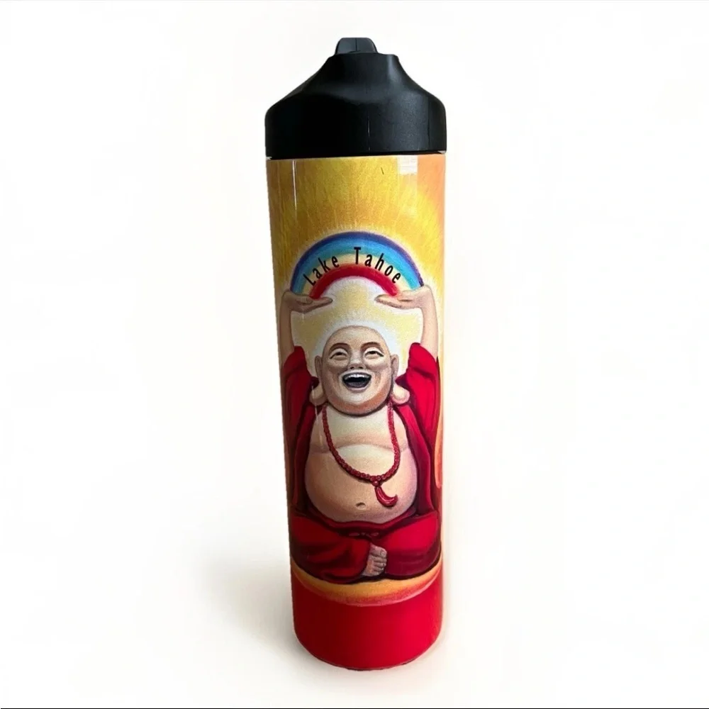 Lake Tahoe Laughing Buddha Travel Tumbler Souvenir – Colorful Design, 16 oz - Picture 1 of 9